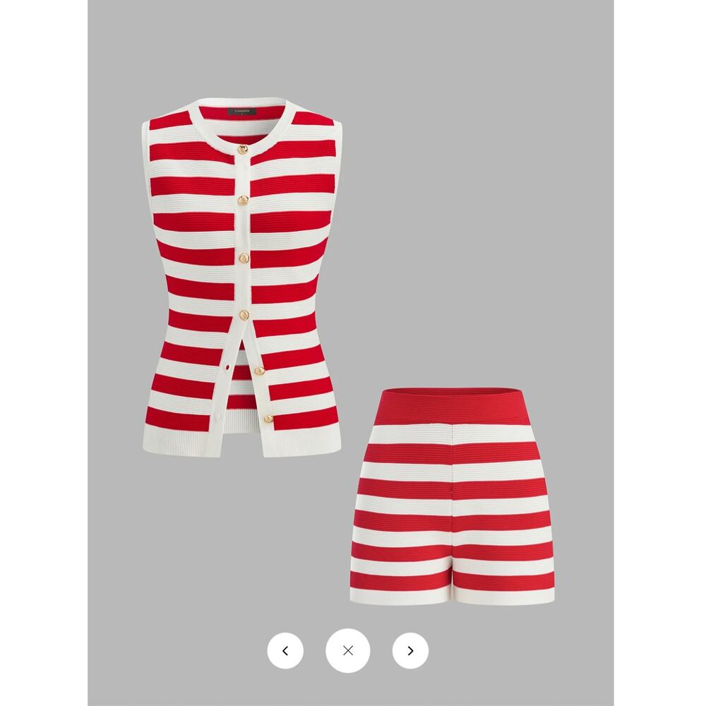 NWT Commense Striped Sleeveless Knit Top & Shorts Set Sz M - Picture 2 of 8